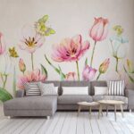 Wall murals Painting of flowers and butterflies
