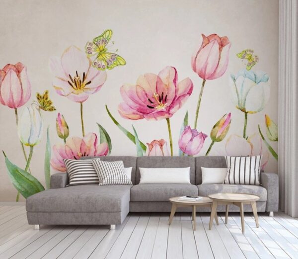 Wall murals Painting of flowers and butterflies Wall murals Painting of flowers and butterflies