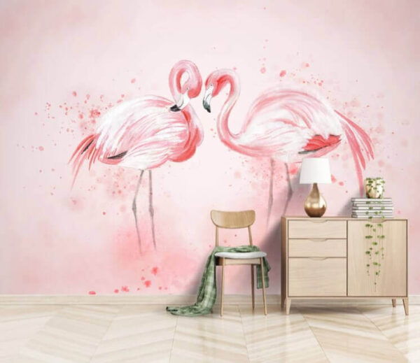 Two flamingos standing next to each other Wall murals Two flamingos standing next to each other