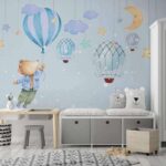 Wall murals Cartoon bear holding a balloon