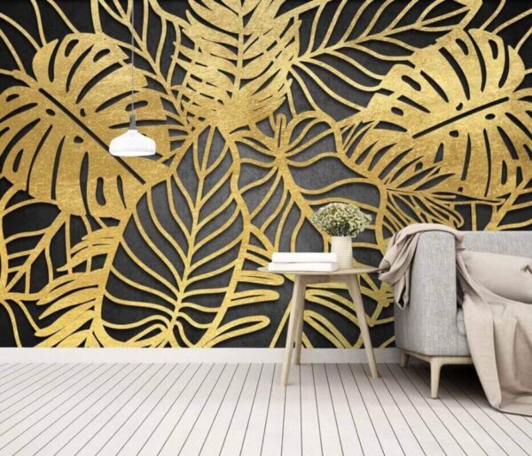 Wall murals Intricate leaf patterns in dark background Wall murals Intricate leaf patterns in dark background
