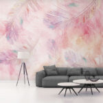 Wall murals Soft feathers on a pastel background