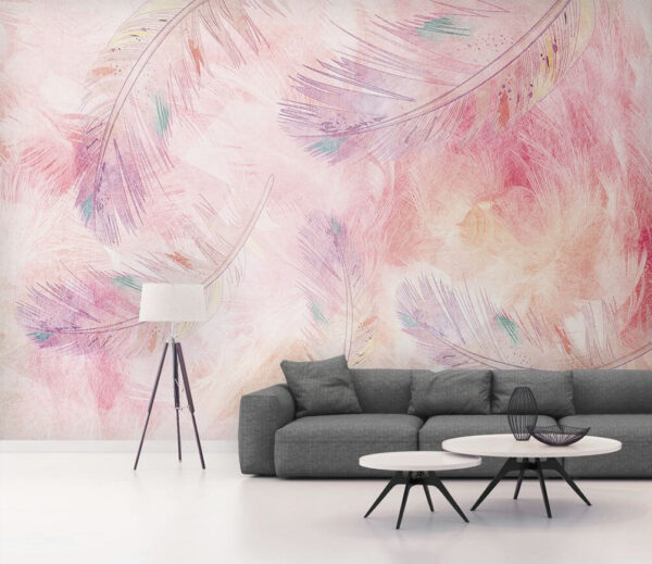Wall murals Soft feathers on a pastel background Wall murals Soft feathers on a pastel background