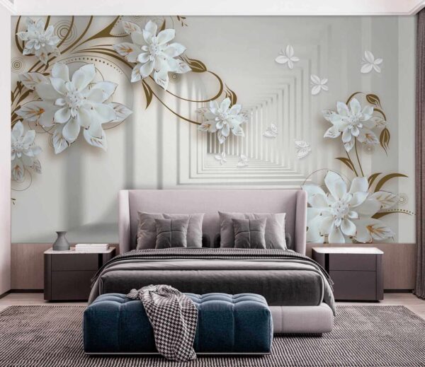 Wall mural White flower on a plate