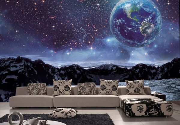 Earth above snowy mountain peaks Wall murals Earth above snowy mountain peaks