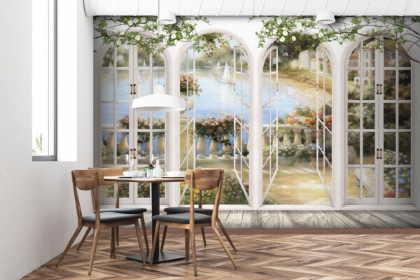 Scenic view through arched doors Wall murals Scenic view through arched doors