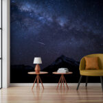 Wall murals Mountain with snow and stars in the sky