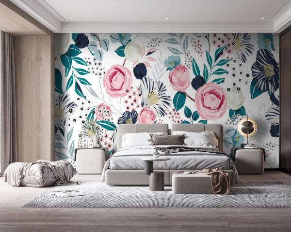 Wall murals Pattern of flowers and leaves Wall murals Pattern of flowers and leaves