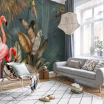 Wall murals Flamingos in lush tropical paradise.