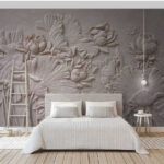 Wall murals Intricate floral stone relief artwork.