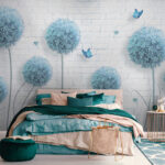 Wall murals Blue butterfly on a white surface