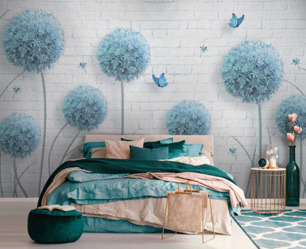 Blue butterfly on a white surface Wall murals Blue butterfly on a white surface