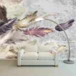 Wall murals Colorful feathers on textured background.