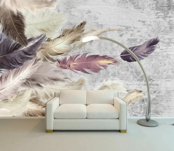Colorful feathers on textured background Wall murals Colorful feathers on textured background