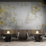 Wall murals Wallpaper with flowers and butterflies