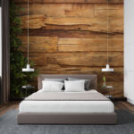 Wall murals Weathered wooden wall with greenery