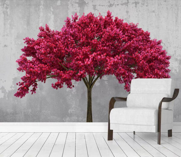 Vibrant pink blossoms against concrete Wall murals Vibrant pink blossoms against concrete
