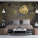 Wall murals Nature-inspired leaf patterns on dark background