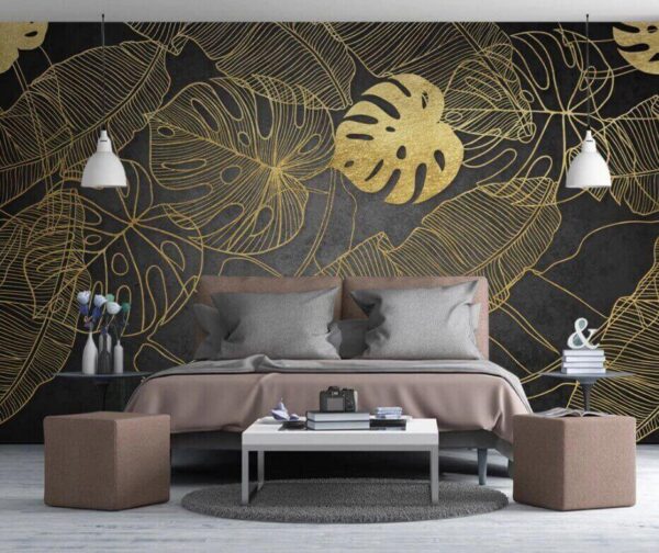 Wall murals Nature-inspired leaf patterns on dark background Wall murals Nature-inspired leaf patterns on dark background