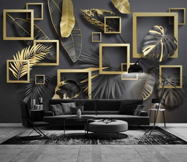 Elegant foliage in stylish metallic frames Wall murals Elegant foliage in stylish metallic frames
