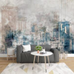Wall murals Abstract watercolor of cityscape skyline.