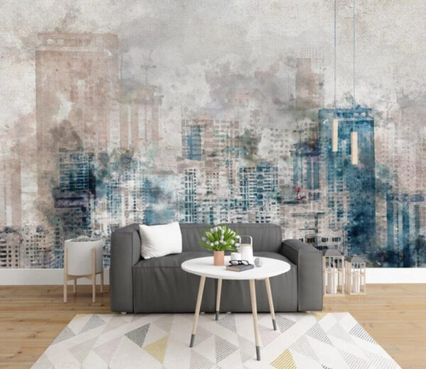 Abstract watercolor of cityscape skyline Wall murals Abstract watercolor of cityscape skyline