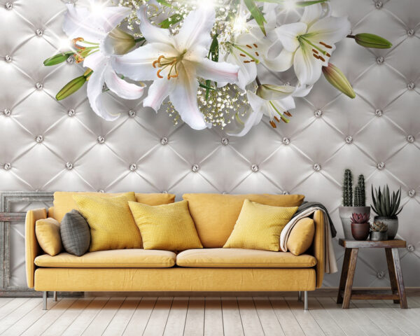 Wall murals Group of white flowers on a white background Wall murals Group of white flowers on a white background
