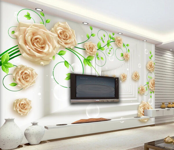 Wall murals Wallpaper with roses and leaves Wall murals Wallpaper with roses and leaves