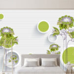 Wall murals Wallpaper with flowers and circles