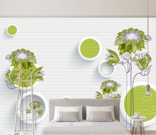 Wall murals Wallpaper with flowers and circles Wall murals Wallpaper with flowers and circles