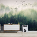 Wall murals Birds flying over a forest