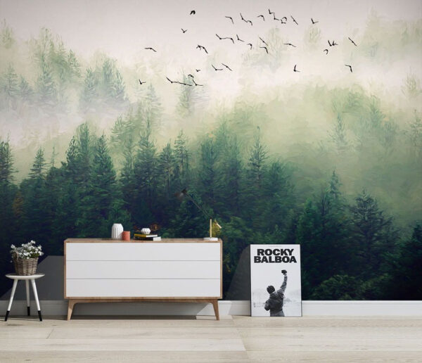 Wall murals Birds flying over a forest Wall murals Birds flying over a forest