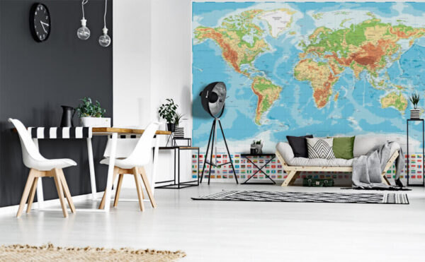 Wall murals Map of the world with different flags Wall murals Map of the world with different flags