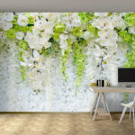 Wall murals Group of white and green flowers