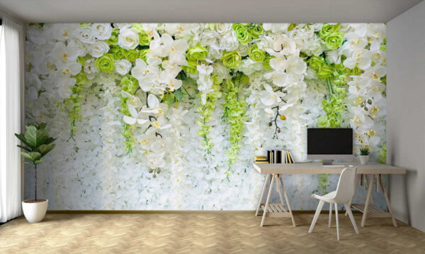 Group of white and green flowers Wall murals Group of white and green flowers