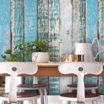 Wall murals Weathered blue wooden fence texture.