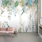 Wall murals Hummingbirds amidst lush foliage illustration.