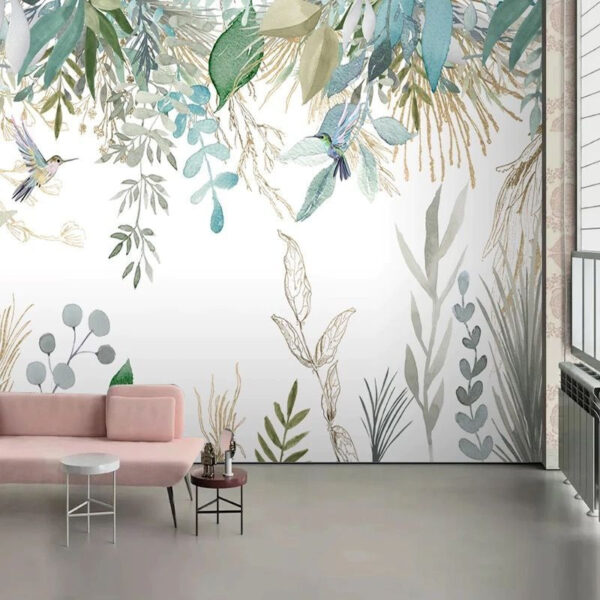 Hummingbirds amidst lush foliage illustration Wall murals Hummingbirds amidst lush foliage illustration