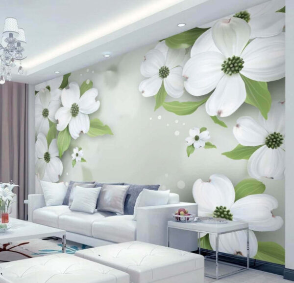 Wall murals White flowers with green leaves Wall murals White flowers with green leaves