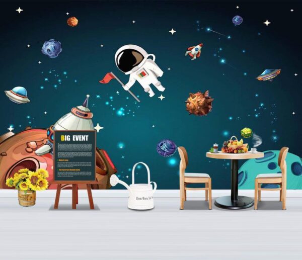 Wall murals Cartoon space scene with planets and stars Wall murals Cartoon space scene with planets and stars