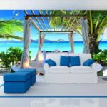 Wall murals Table set up on a beach