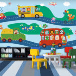 Wall murals Cartoon of a lion driving a car