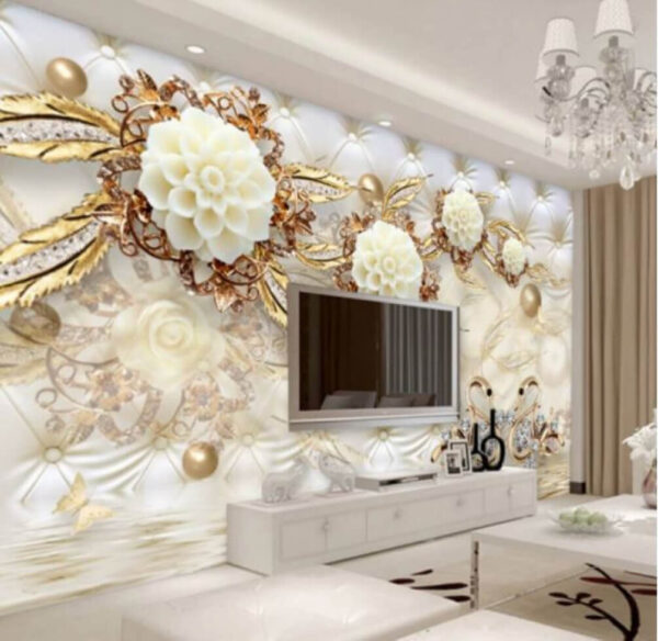 Elegant swans amidst floral decor Wall murals Elegant swans amidst floral decor