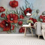 Wall murals Vibrant red poppies on textured canvas.