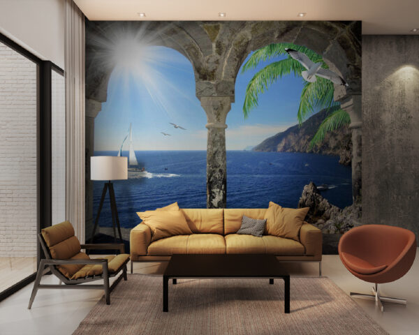 Wall murals View of the ocean from a stone archway Wall murals View of the ocean from a stone archway