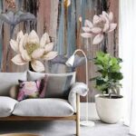 Wall murals Painting of flowers on a wood surface