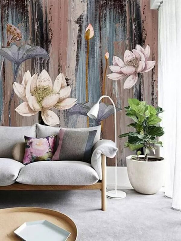 Wall murals Painting of flowers on a wood surface Wall murals Painting of flowers on a wood surface