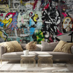 Wall murals Man with a beard and mustache painted on a brick wall