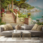 Wall murals Serene terrace overlooking the coastline.