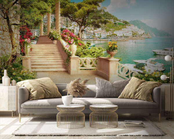 Serene terrace overlooking the coastline Wall murals Serene terrace overlooking the coastline